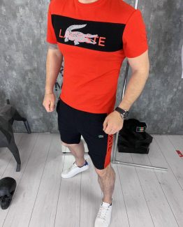 Мужской костюм футболка и шорты Lacoste красный фото