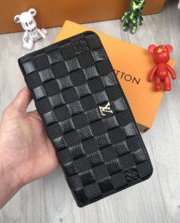 Мужской кошелек на молнии Louis Vuitton черный кожа фото