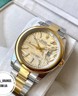 Механические женские часы Rolex Date Just Gold palm ААА наручные на стальном браслете