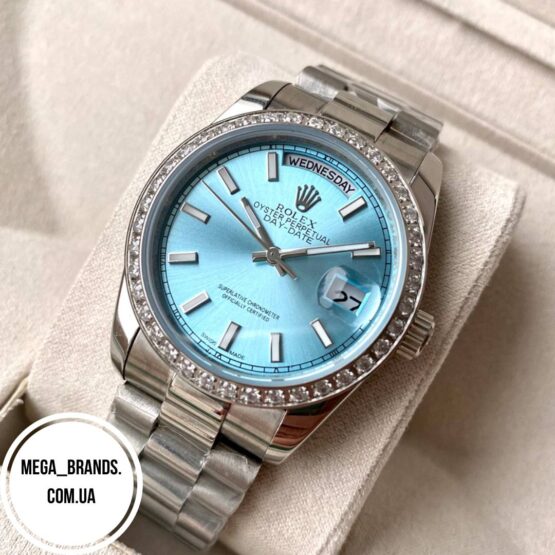 Механические женские часы Rolex Day Date Blue Diamond 36 mm AAA наручные