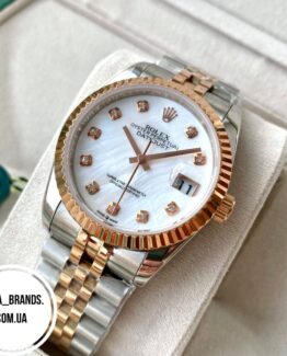 Женские Rolex Date just white perl ААА+ часы наручные на стальном браслете
