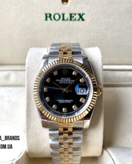 Женские механические часы Rolex Date just gold black ААА+
