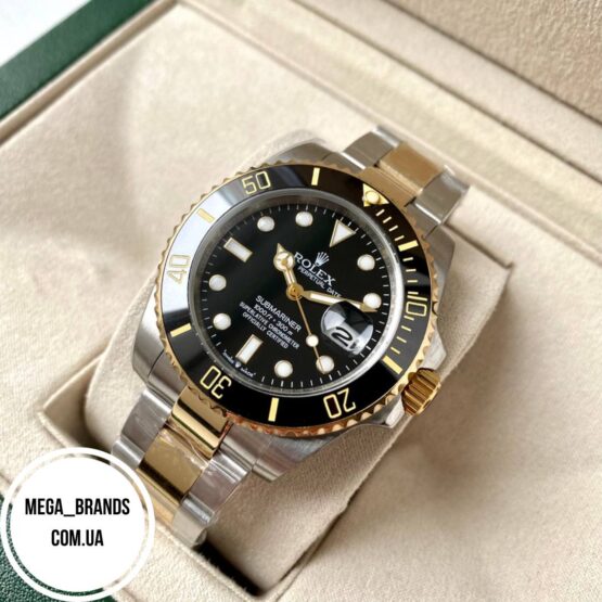 Механические мужские часы Rolex Submariner gold silver AAA